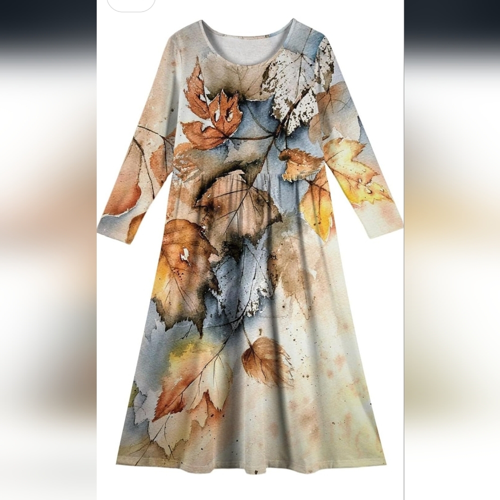 Amazon Kids Long Sleeve Dress with Leaf Design - Picture 2 of 2